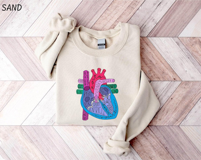 Heart Anatomy Sweatshirt, Cardiac Nursing Gift, Nursing School Shirt