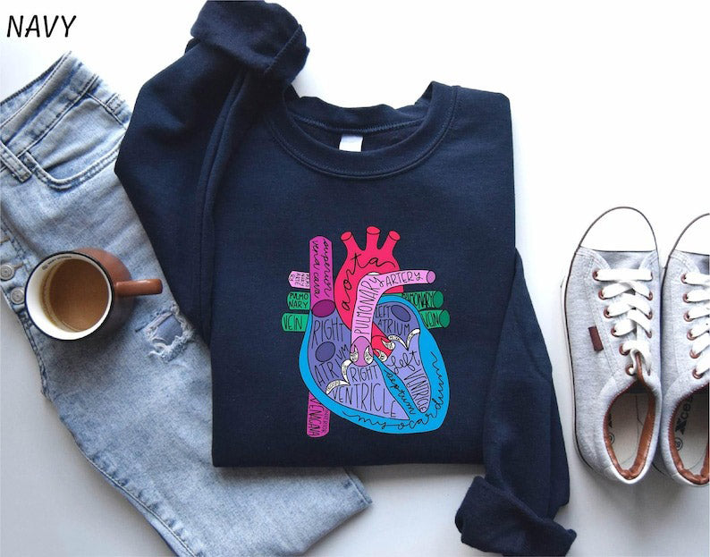 Heart Anatomy Sweatshirt, Cardiac Nursing Gift, Nursing School Shirt