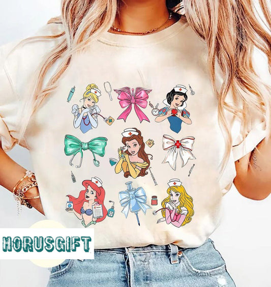 Coquette Bows Disney Princesses Nurse T-shirt, Nursing School Gift, Disney Nurse shirts
