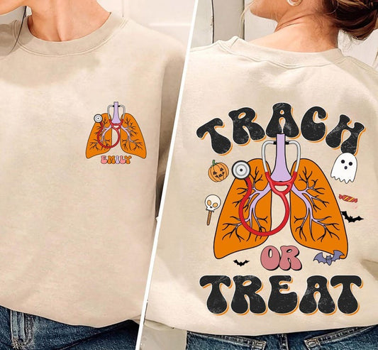 Custom Name Respiratory Therapist Halloween Shirt, Trach Or Treat