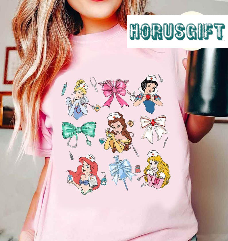 Coquette Bows Disney Princesses Nurse T-shirt, Nursing School Gift, Disney Nurse shirts