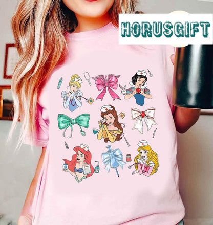 Coquette Bows Disney Princesses Nurse T-shirt, Nursing School Gift, Disney Nurse shirts
