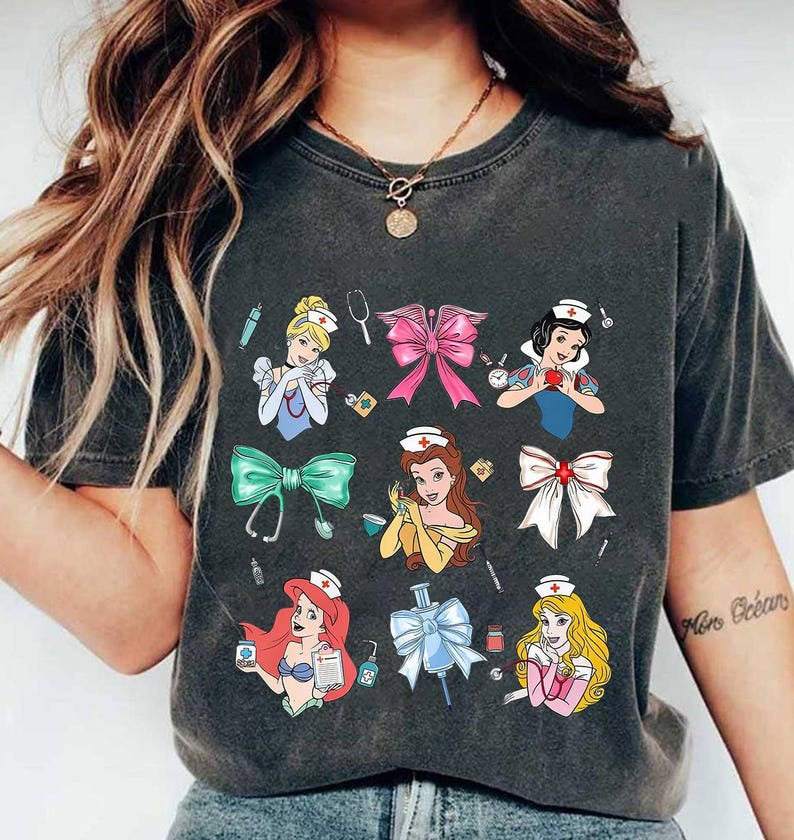 Coquette Bows Disney Princesses Nurse T-shirt, Nursing School Gift, Disney Nurse shirts