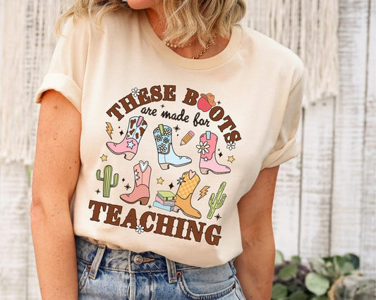 These Boots Are Made For Teaching, Western Cowgirl Teacher Shirt Teacher Boho, Retro Teacher