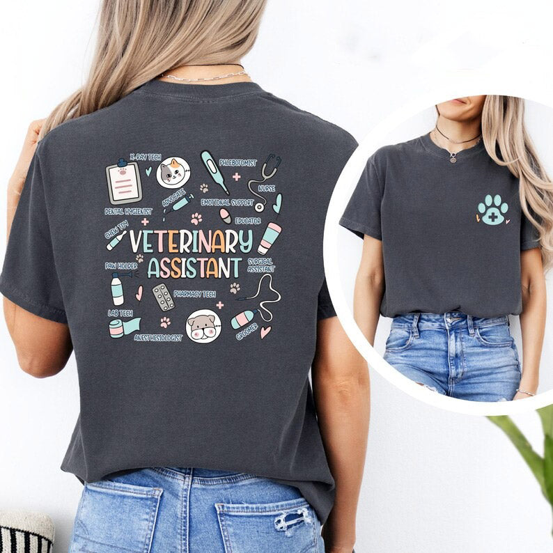 Vet Assistant Tee, Custom Name Pocket Print Tees