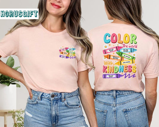Color the World with Kindness Crayons Shirt, Colorful Teacher Shirt