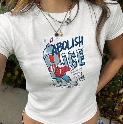 Abolish ICE women's baby tee, No Human Is Illegal Tee, Immigrant Rights Political Shirt
