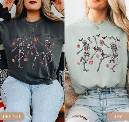 Comfort Colors® Dancing Skeleton Shirt, Halloween Shirt, Pumpkin Shirt, Retro Halloween Shirt