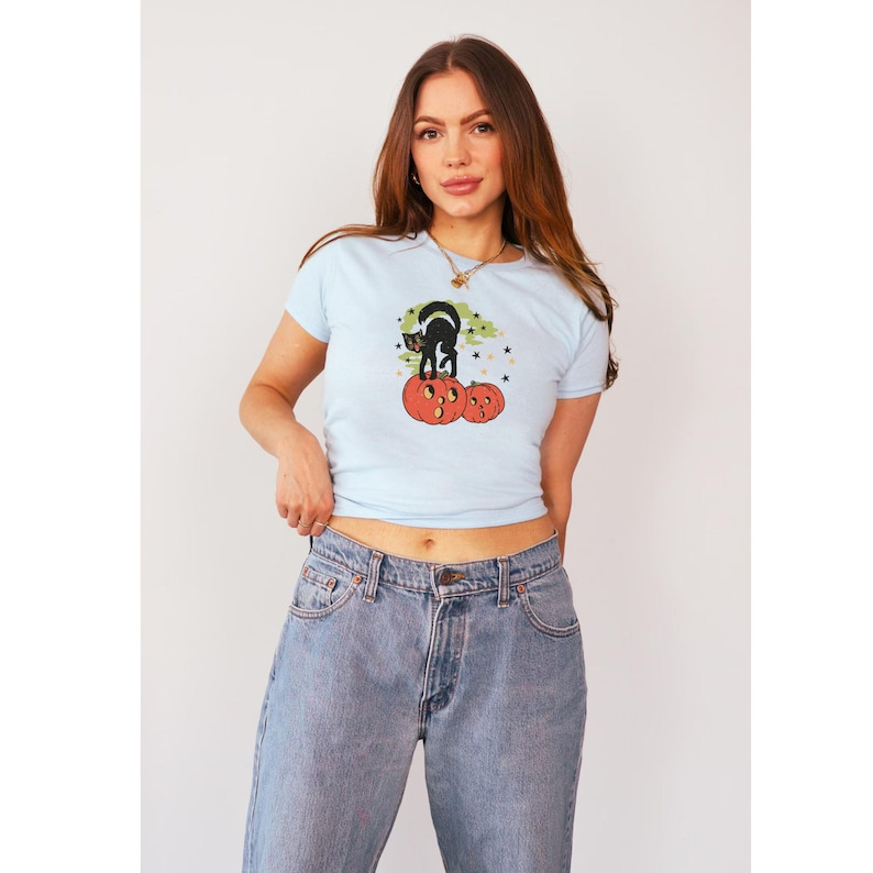 80s Vintage Inspired Halloween Baby Tee, Cat Mom T-shirt