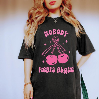 Comfort Colors® Breast Cancer Shirt, Nobody Fights Alone, Pink Ribbon T Shirt