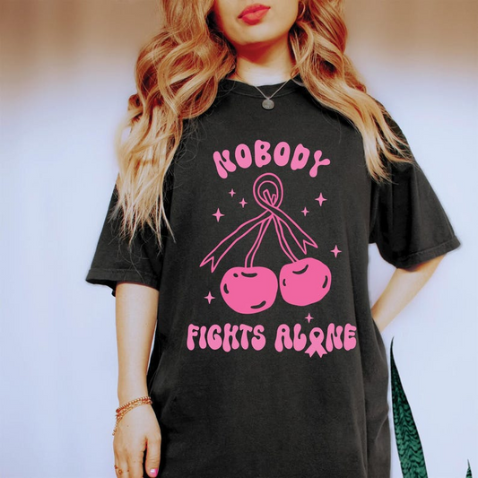 Comfort Colors® Breast Cancer Shirt, Nobody Fights Alone, Pink Ribbon T Shirt