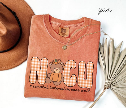 NICU Comfort Colors Fall Bear Shirt • Neonatal Intensive Care Unit Halloween Thanksgiving Work