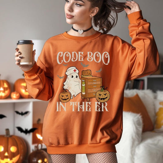 Code Boo In The ER Nurse Shirt, Code Boo Nurse Halloween Shirt, Emergency Tech Gift for Nursing Student