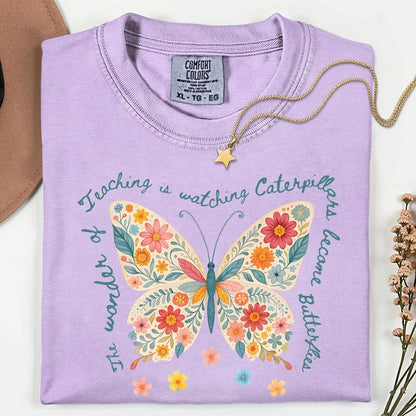 Butterfly Teacher Shirt | The Wonder of Teaching Quote | Floral Watercolor Butterfly Shirt for Educators