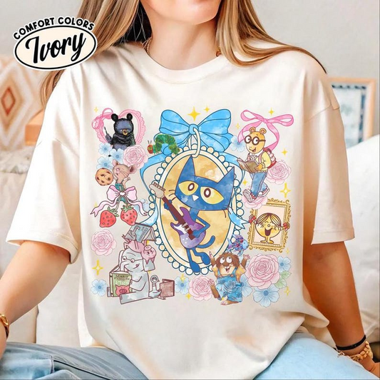 Children's Books Characters Back To School Shirt, Preppy Teacher Library Book Club Shirt