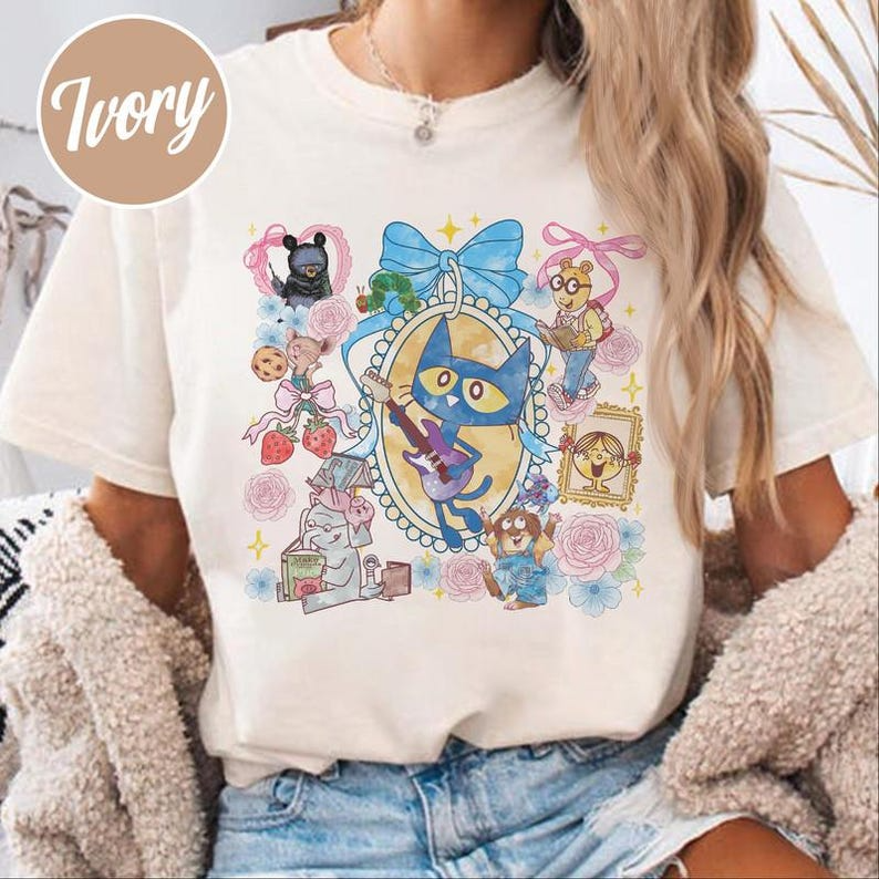 Children's Books Characters Back To School Shirt, Preppy Teacher Library Book Club Shirt