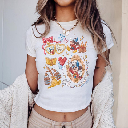 Walt Disney Fantasmic Coquette Baby Tee Crop Top, Fantasmic Baby Tee