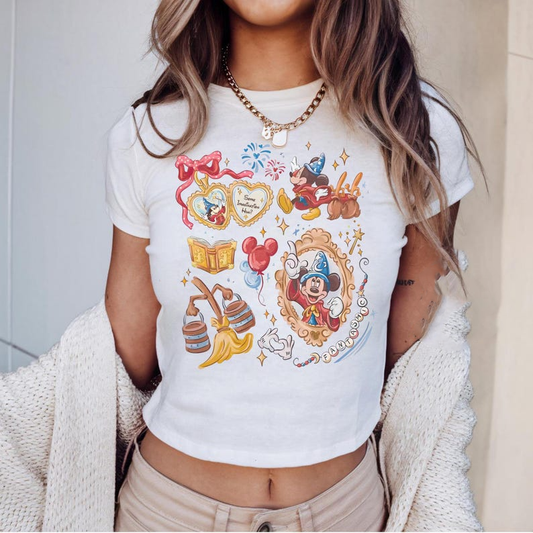 Walt Disney Fantasmic Coquette Baby Tee Crop Top, Fantasmic Baby Tee