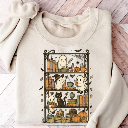 Retro Ghost Reading Books Sweatshirt, Librarian Ghost Halloween