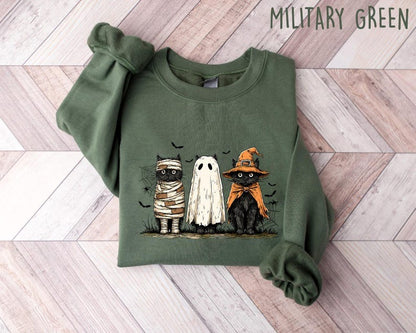 Black Cat Pumpkin Sweatshirt, Ghots Cat Shirt, Retro halloween T Shirt