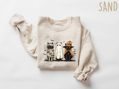 Black Cat Pumpkin Sweatshirt, Ghots Cat Shirt, Retro halloween T Shirt