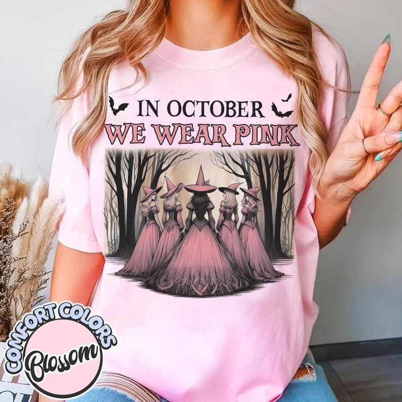 Retro In October We Wear Pink Comfort Colors Shirt, Halloween Spooky Pink Ribbon T-shirt