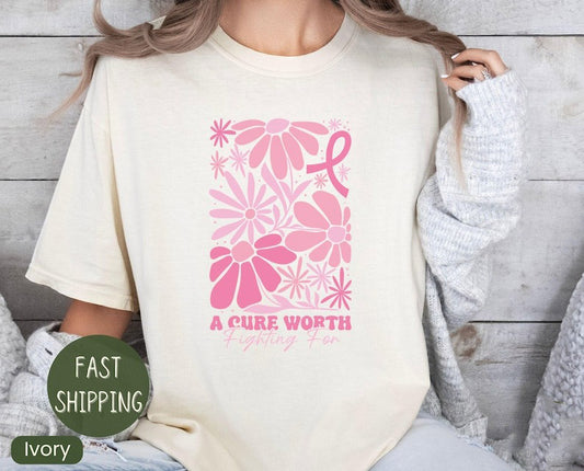 Comfort Colors® Boho Floral Breast Cancer Awareness Shirt,a Cure Worth Fighting For