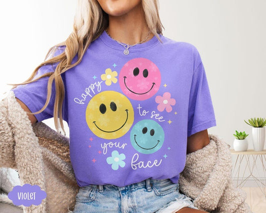 Comfort Colors Teacher Shirts, Back to School Shirt For Teacher, Cute Teacher Gifts, Happy To See Your Face
