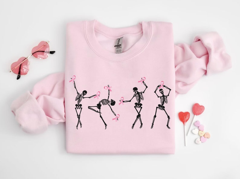 Dancing Skeletons Breast Cancer Shirt, Skeletons Pink Ribbon Cancer Shirt, Halloween Breast Cancer Shirt
