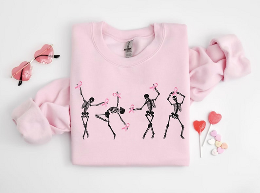 Dancing Skeletons Breast Cancer Shirt, Skeletons Pink Ribbon Cancer Shirt, Halloween Breast Cancer Shirt