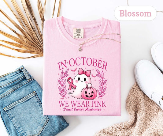 Comfort Colors®In October We Wear Pink Ghost Sweatshirt, Breast Cancer Awareness Tee