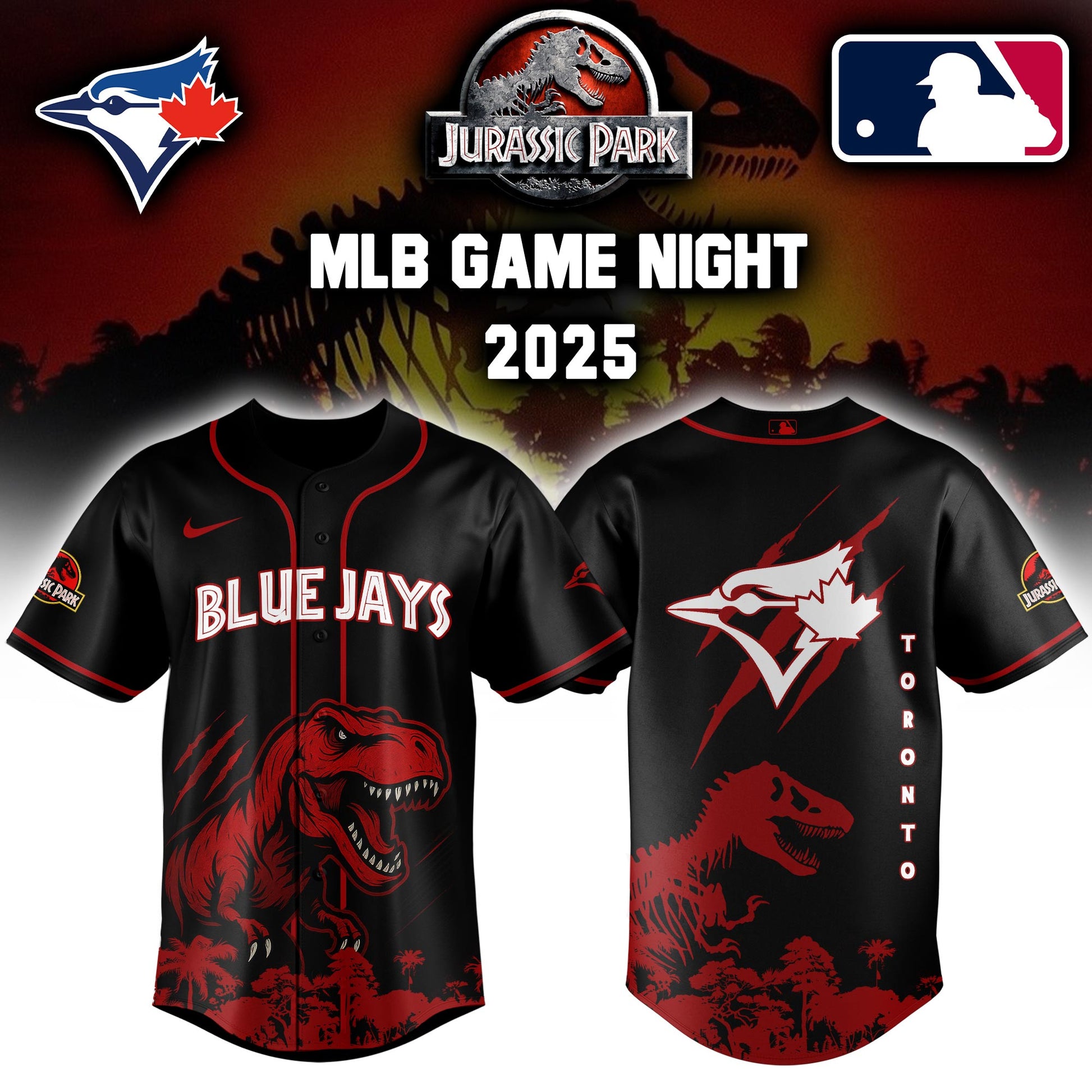 Toronto Blue Jays x  Jurassic Park  Game Night T-Rex Jersey 2025 Editons Limited