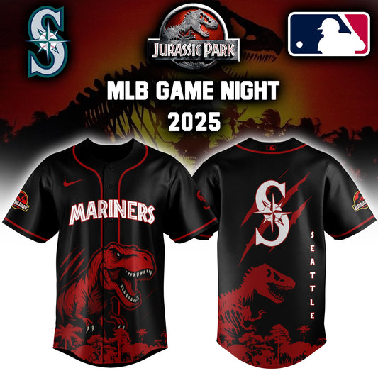 Seattle Mariners x  Jurassic Park  Game Night T-Rex Jersey 2025 Editons Limited
