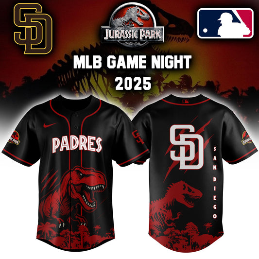 San Diego Padres x  Jurassic Park  Game Night T-Rex Jersey 2025 Editons Limited