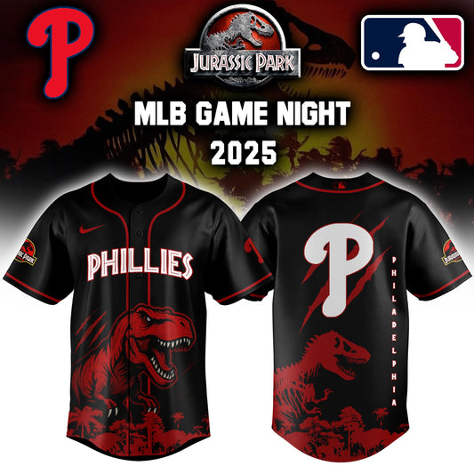 Philadelphia Phillies x  Jurassic Park  Game Night T-Rex Jersey 2025 Editons Limited
